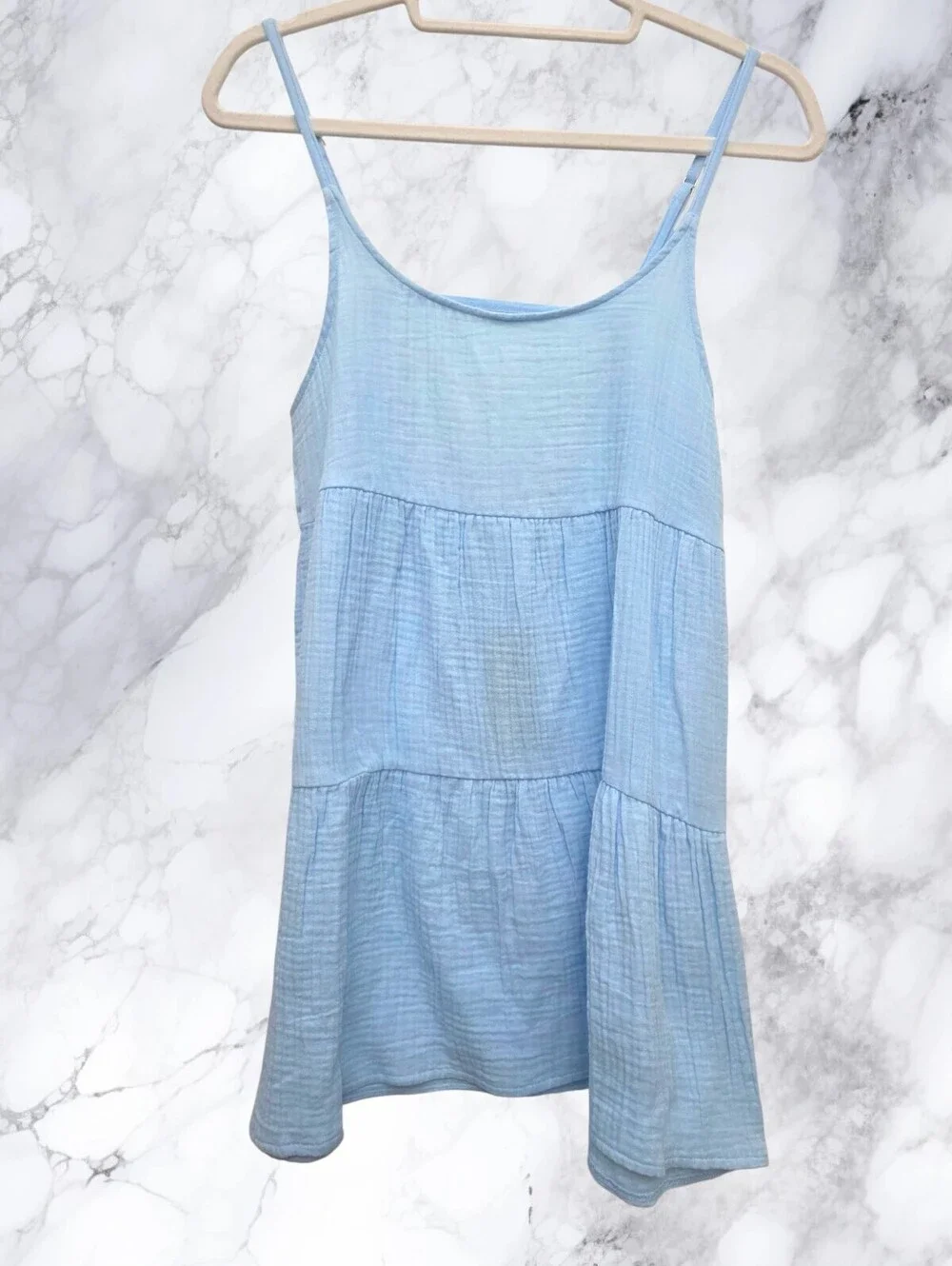 Wild Fable NWT Baby Blue Gauze Tiered Mini Dress XS Cottagecore - Picture 2 of 12